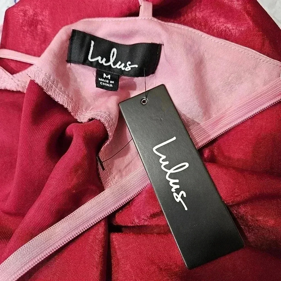 Lulus Exquisite Evening Pink Red Color Block Satin Maxi Dress Valentine's Day - Picture 10 of 14